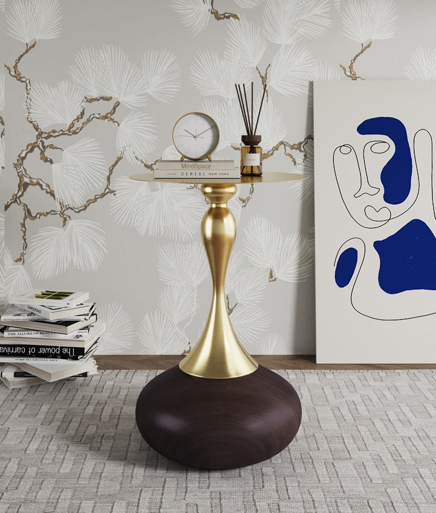 Manhattan Comfort - Patchin End Table with Stainless Steel Legs in Brown and Gold - ET006-BR veiw 7