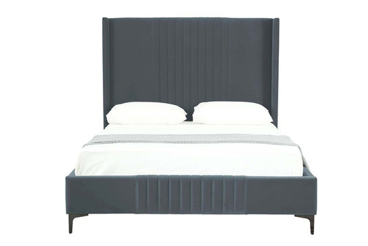 Manhattan Comfort - Promenade Velvet Queen-Size Bed with Metal Legs in Grey - BD010-QN-GY veiw 2