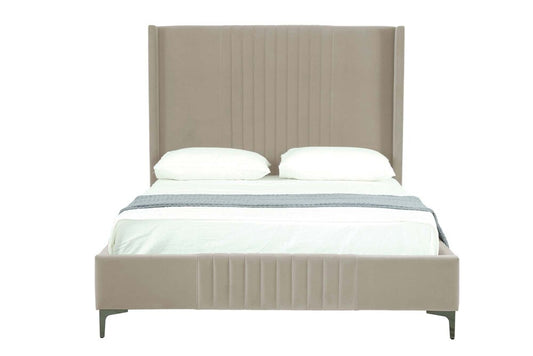 Manhattan Comfort - Promenade Velvet Queen-Size Bed with Metal Legs in Rustic Taupe - BD010-QN-RT veiw 2