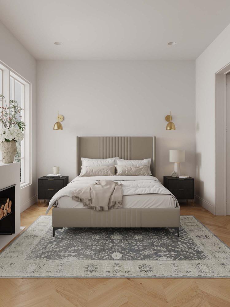 Manhattan Comfort - Promenade Velvet Queen-Size Bed with Metal Legs in Rustic Taupe - BD010-QN-RT veiw 8