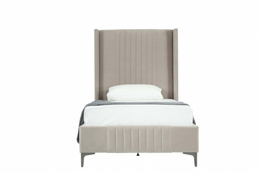 Manhattan Comfort - Promenade Velvet Twin-Size Bed with Metal Legs in Rustic Taupe - BD010-TW-RT veiw 2