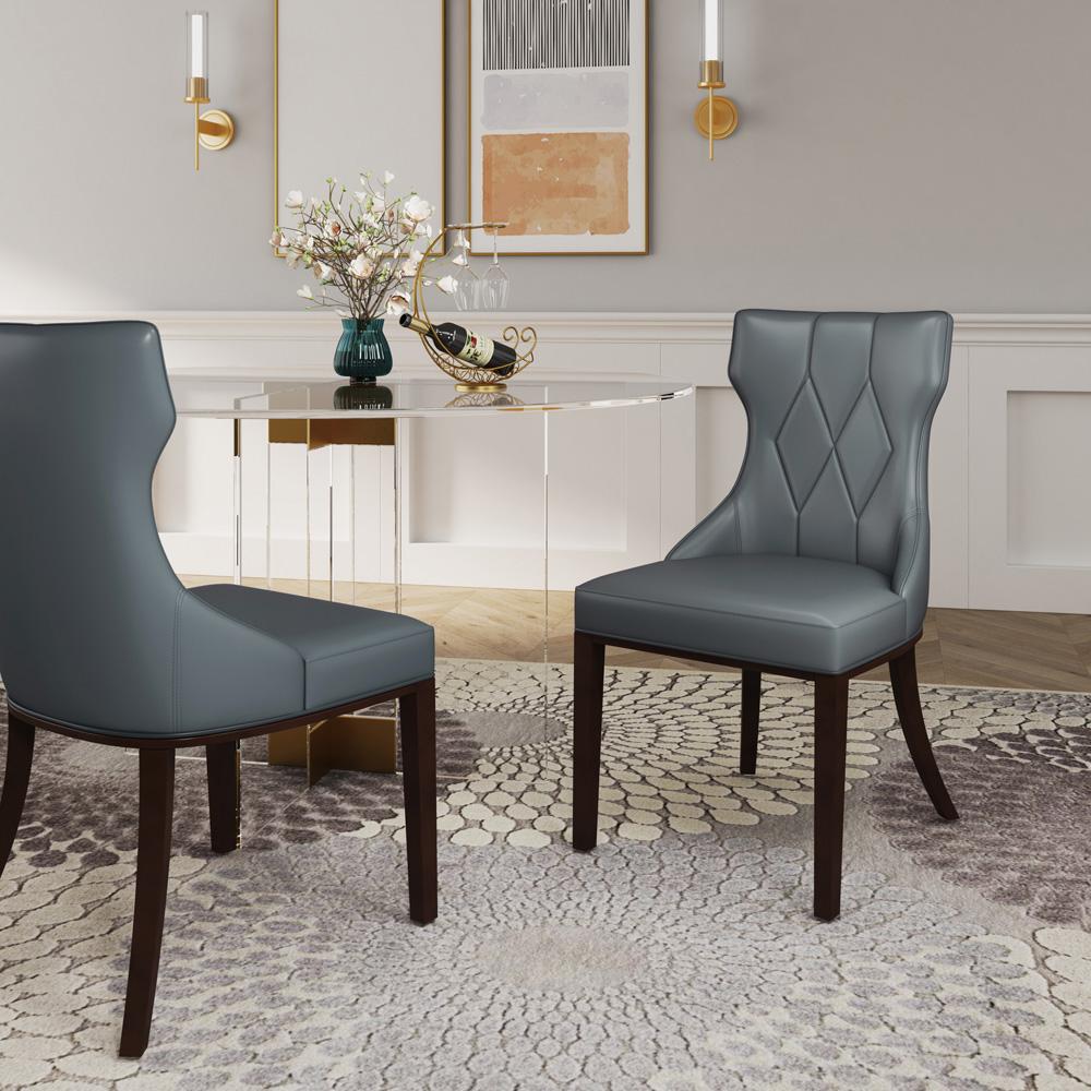 Manhattan Comfort - Reine Faux Leather Dining Chairs with Beech Wood Legs in Pebble Grey - Set of 4 - 2-DC007-PE veiw 9