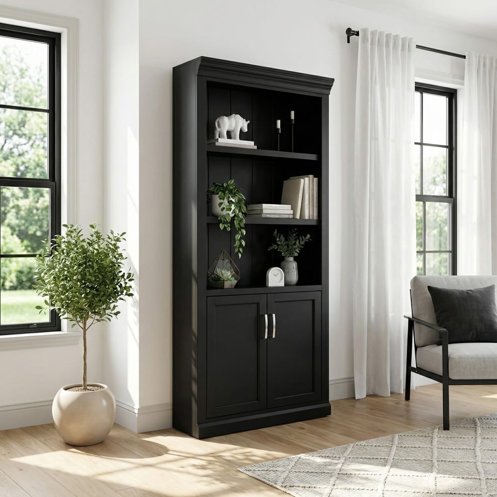 Martin Furniture - Abby - Modern Wood Lower Doors Bookcase, Office Bookcase, Office Shelving, Office Storage, Fully Assembled, Black - IMAY3278DB view 10