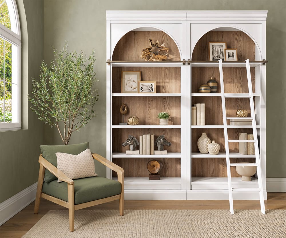 Martin Furniture - Albany - Contemporary 94" Tall Two Piece Arched Wood Bookcase Wall, Office Shelving, Fully Assembled, White - IMAL4094KIT2 view 7
