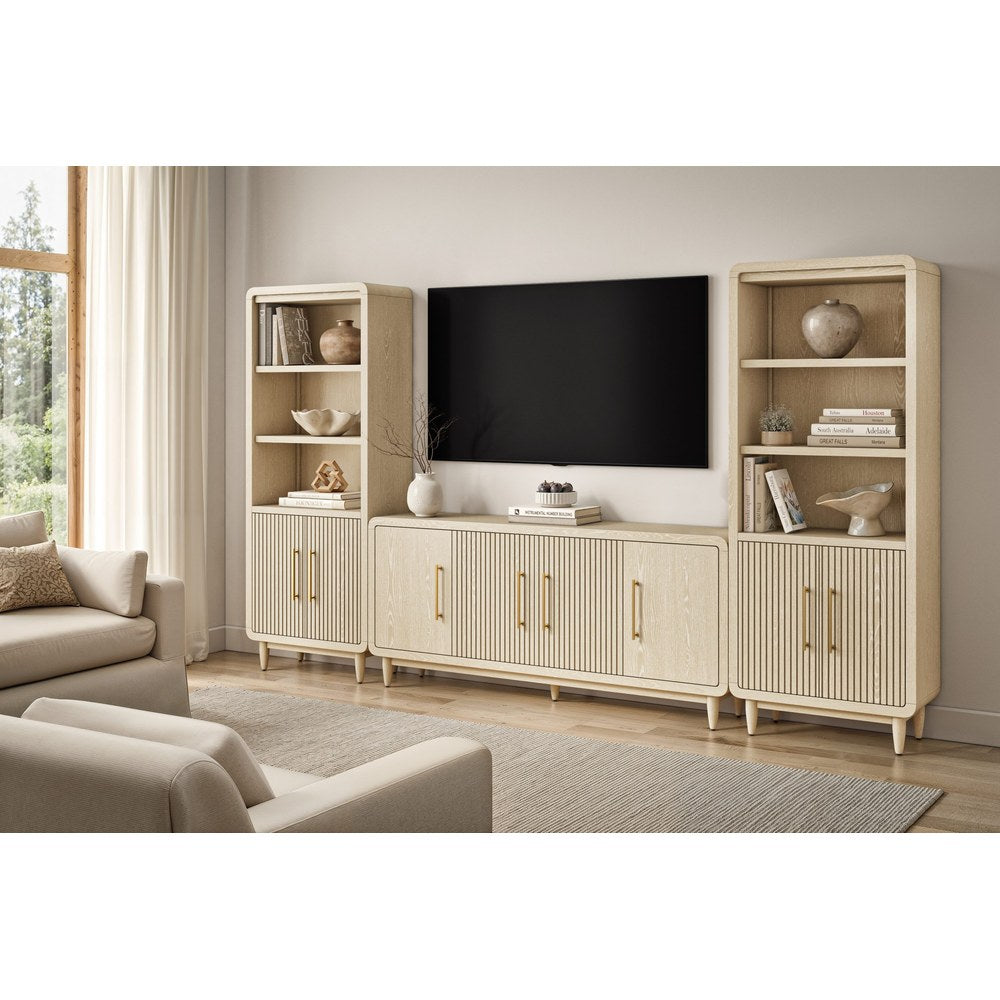 Martin Furniture - Camden - Modern 72" TV Console with Two Bookcases, Four Door Entertainment Stand, Wood Accent Cabinet/Credenza, Fully Assembled, White - IMCN370WKIT view 1