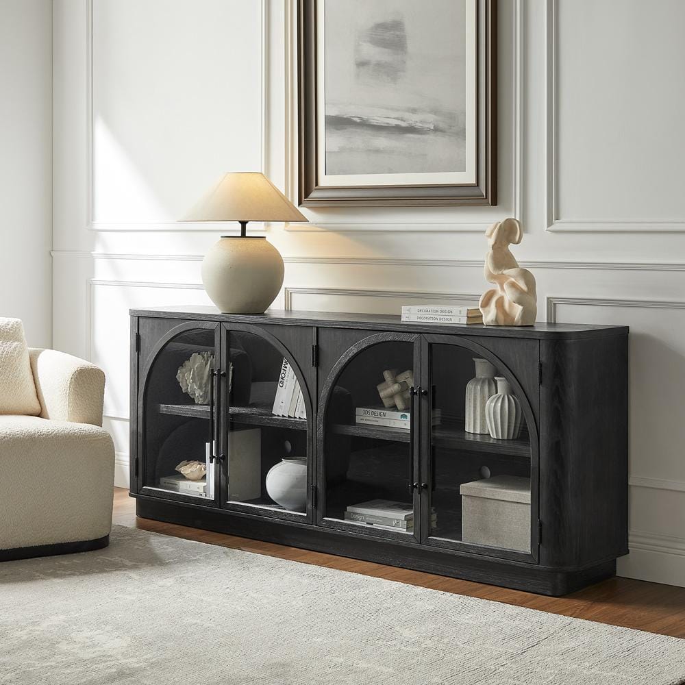 Martin Furniture - Harper - Modern, Contemporary Wood 80in Console with glass doors, TV Stand, Accent Cabinet, Entryway Console, Fully Assembled, Black - IMHP380B veiw 6