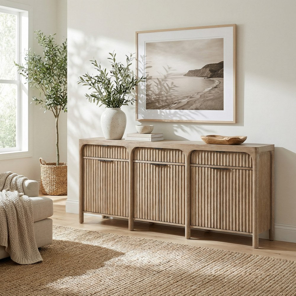 Martin Furniture - Knox - 80" TV Console, Entertainment Stand, Wood Accent Cabinet, Fully Assembled, Natural Sand - IMKX380S view 1