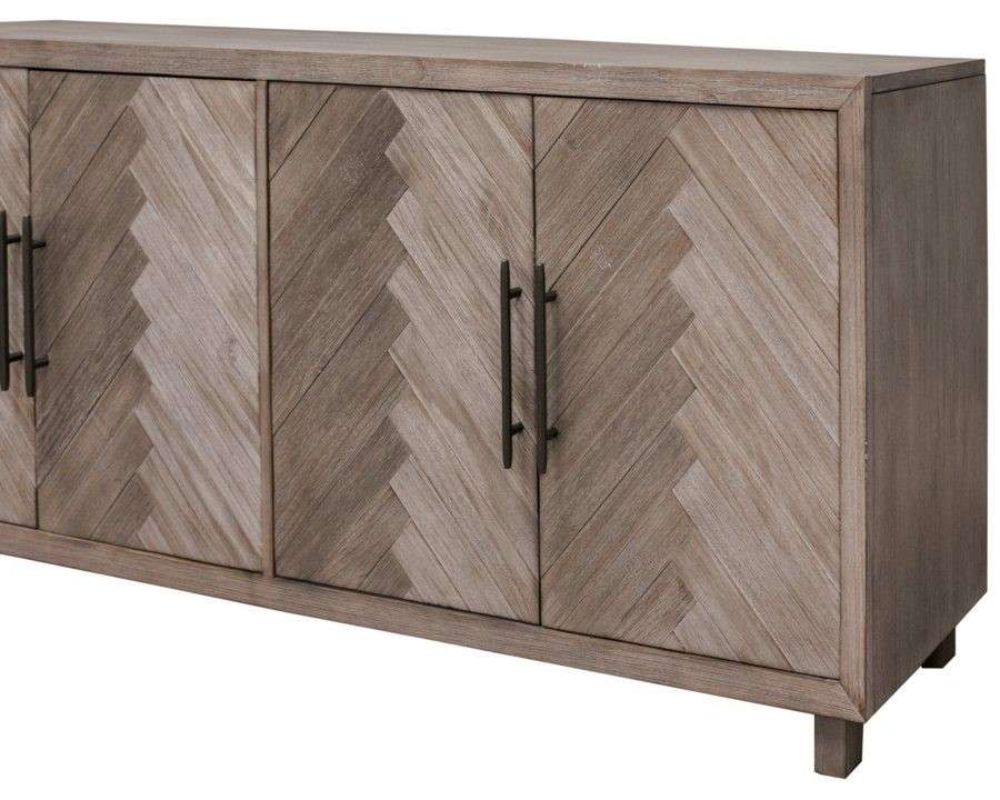 Martin Furniture- Palisades- 90in Six Door TV Console, Entertainment Stand, Wood Accent Cabinet, Fully Assembled, Gray -IMPA390 veiw 5
