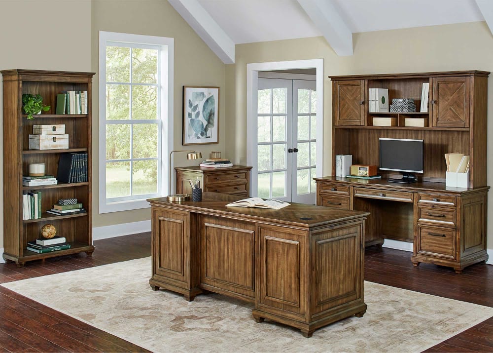 Martin Furniture - Porter - Traditional Credenza, Wood Office Desk, Writing Table, Storage Desk, Brown - IMPR689 view 9