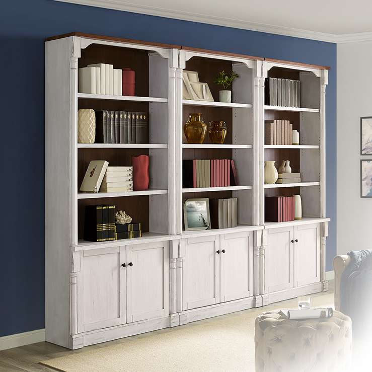 Martin Furniture - Durham Three Rustic 8 Wood Bookcases With Doors Set, White - IMDU4294D-Kit3 veiw 1