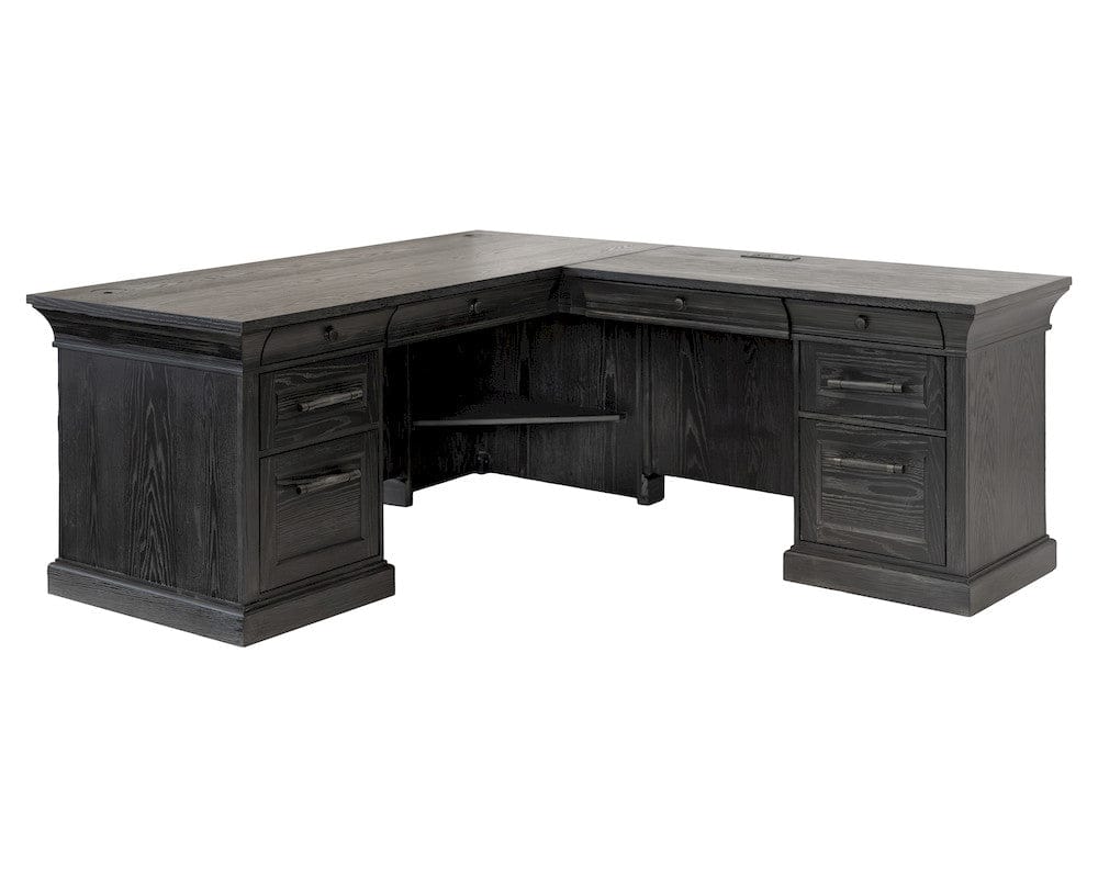 Martin Furniture - Willow Lane - Traditional Executive Wood Double Pedestal L-Desk, Corner Desk, Office Table, Black - IMWL684RB-KIT view 12