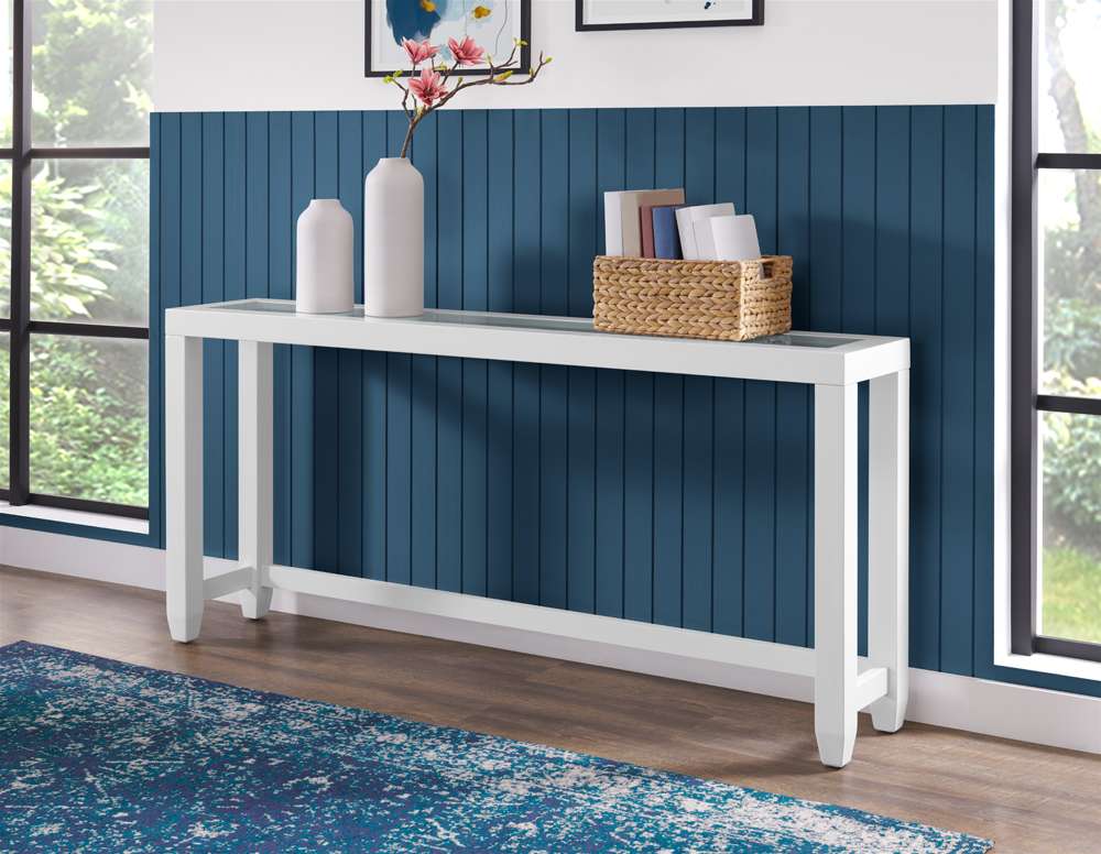 Martin Svensson Home - Cordero 66in Glass Top Sofa Console Table, White - 830243 veiw 1