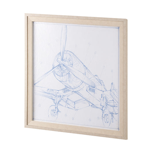 Mercana - Airplane Mechanical Sketch II by Ethan Harper a Hand Embellished Textured Framed Art Print - 13507 view 2