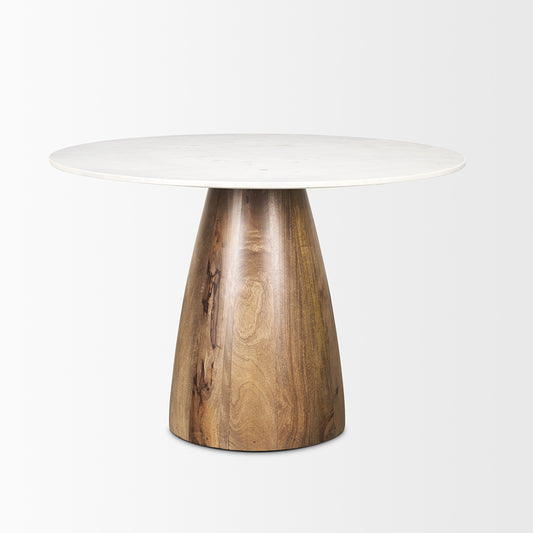 Mercana - Allyson 42" Round Brown Wood Pedestal w/ White Marble Top Dining Table - 70563-AB view 2