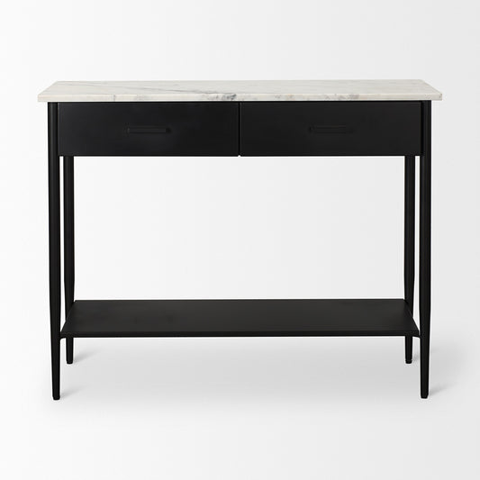 Mercana - Amika White Marble Top Black Metal Base Console Table - 69937-AB view 2