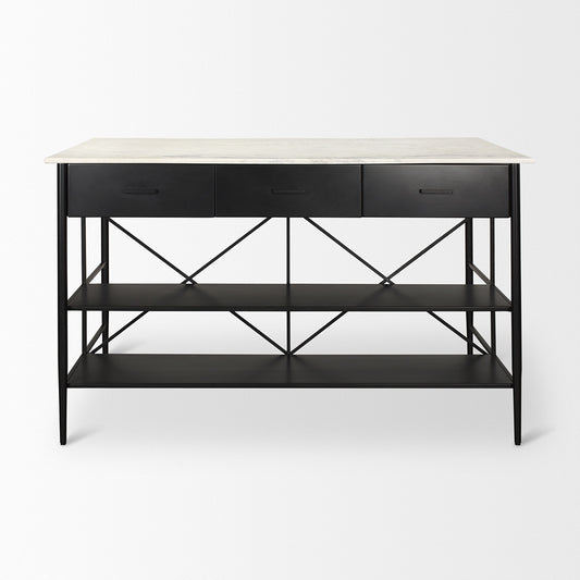 Mercana - Amika White Marble Top Black Metal Base Kitchen Island - 69936-AB view 2