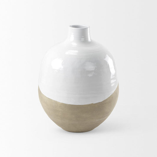 Mercana - Amos 18.5L x 18.5W x 24.4H White and Dark Beige Color Blocked Ceramic Floor Vase - 69795 view 2