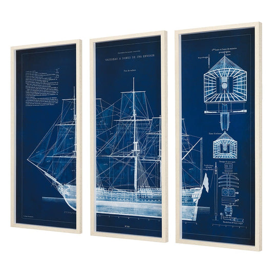 Mercana - Antique Ship Blueprint IV by Vision Studio Hand Embelished Framed Art Print Matted under Glass - 8804 view 2
