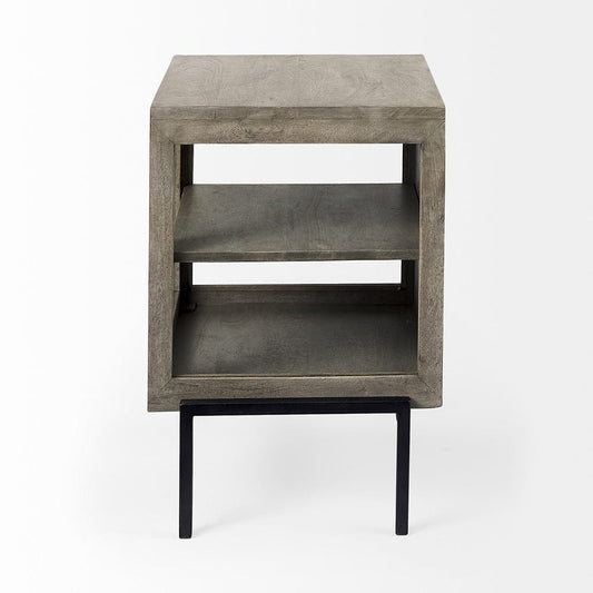 Mercana - Arelius 20L x 18W x 26H Gray Wood W/ Black Metal Frame End/Side Table - 69303_CLOSEOUT view 2