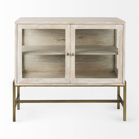 Mercana - Arelius 36L x 18W x 32H White Wood, Gold Metal Base w/ 2 Glass Doors Accent Cabinet - 69292 view 2