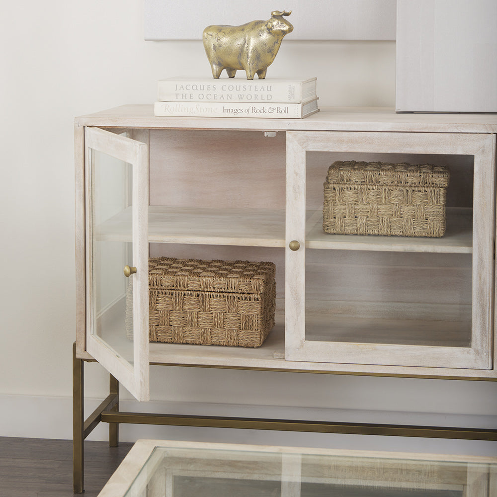 Mercana - Arelius 36L x 18W x 32H White Wood, Gold Metal Base w/ 2 Glass Doors Accent Cabinet - 69292 view 11