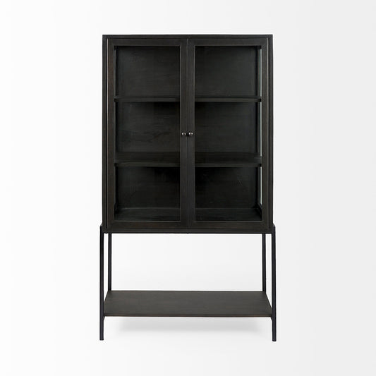 Mercana - Arelius 36L x 18W x 63H Black-Brown Wood W/ Black Metal Base Display Cabinet - 69210 view 2