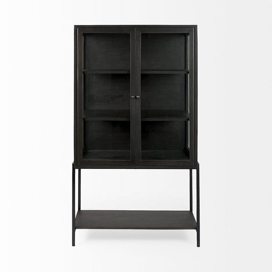Mercana - Arelius 36L x 18W x 63H Black-Brown Wood W/ Black Metal Base Display Cabinet - 69210 view 2