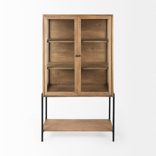 Mercana - Arelius 36L x 18W x 63H Light Brown Wood W/ Black Metal Base Display Cabinet - 69209 view 2