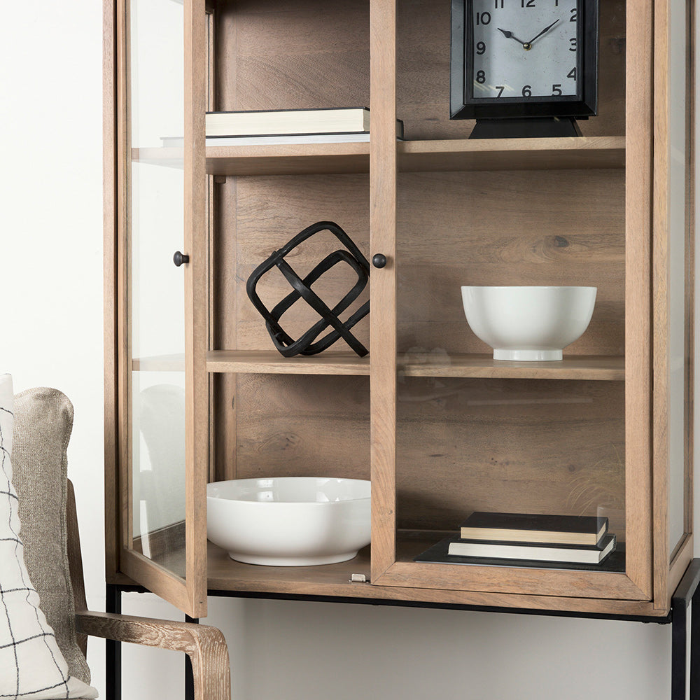 Mercana - Arelius 36L x 18W x 63H Light Brown Wood W/ Black Metal Base Display Cabinet - 69209 view 13