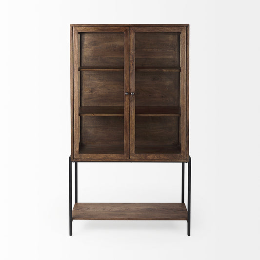 Mercana - Arelius 36L x 18W x 63H Medium Brown Wood W/ Black Metal Base Display Cabinet - 69299 view 2