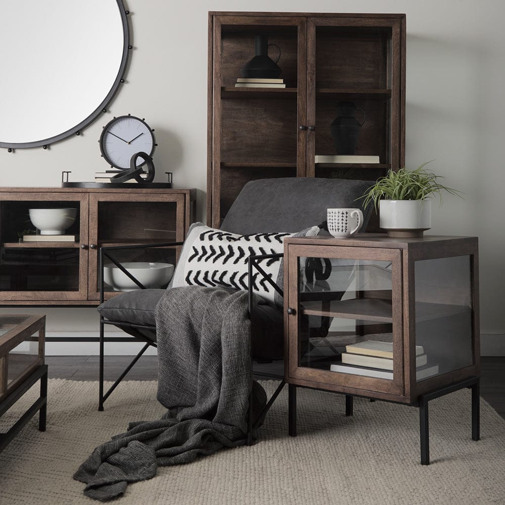 Mercana - Arelius 36L x 18W x 63H Medium Brown Wood W/ Black Metal Base Display Cabinet - 69299 view 12