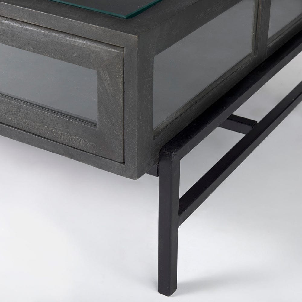 Mercana - Arelius 42"L Rectangular Glass-Top Black-Brown Wood w/ Black Metal Base Display Coffee Table - 69746 view 10