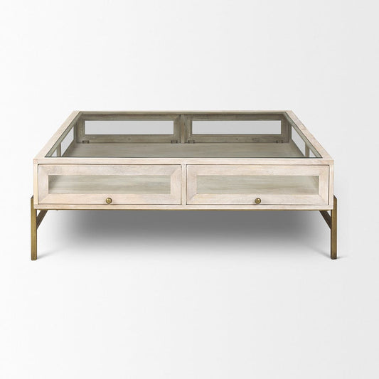 Mercana - Arelius 42L x 42W x 15H White Wood W/ Gold Metal Base Square Display Coffee Table - 69298_CLOSEOUT view 2