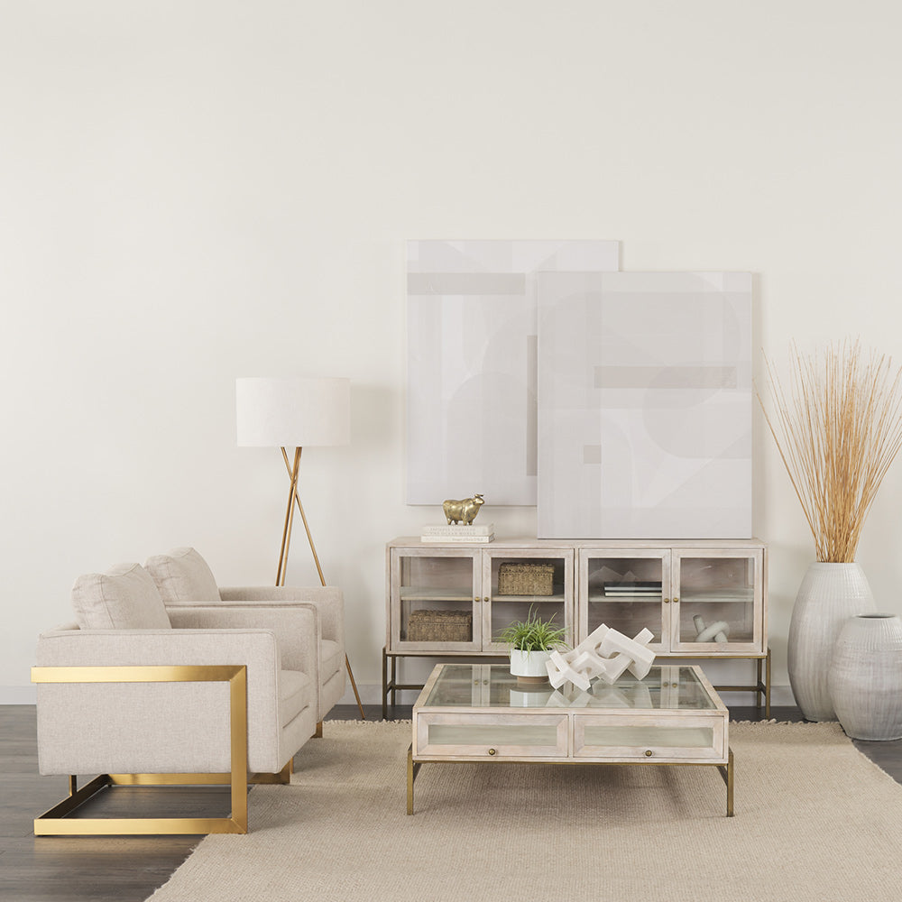 Mercana - Arelius 70L x 18W x 32H White Wood W/ Gold Metal Base 4 Door Glass Cabinet Sideboard - 69295_CLOSEOUT view 11