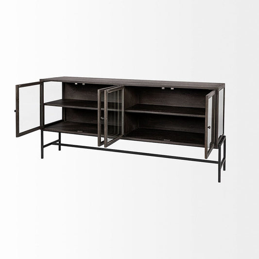 Mercana - Arelius 70x18 Black-Brown Wood, Black Metal Base w/ 4 Glass Cabinet Doors Sideboard - 69011 view 2