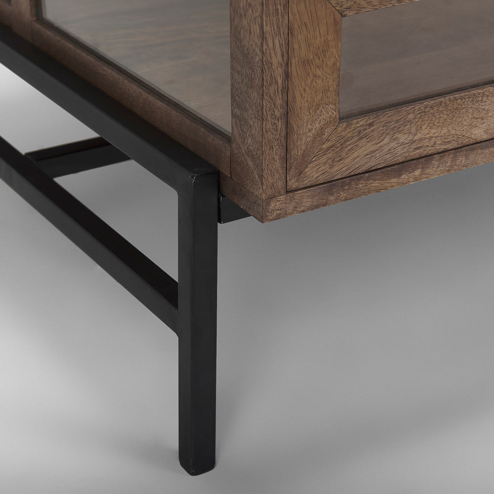 Mercana - Arelius Rectangular Glass-Top Medium Brown Wood w/ Black Metal Base Display Coffee Table - 69747 view 10