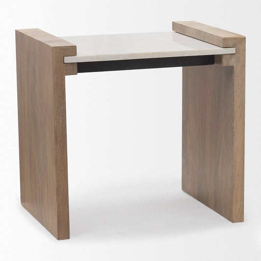 Mercana - Athens Light Brown Wood w/ White Marble Accent Table - 69910 view 2