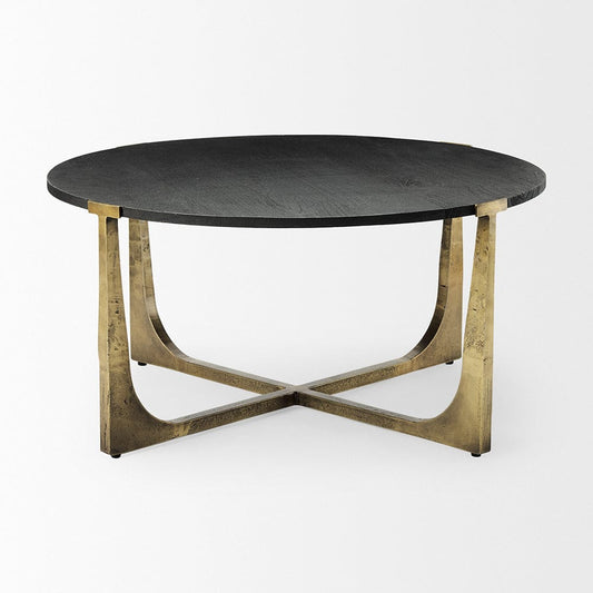 Mercana - Atticus Black Wood and Antiqued Gold Metal Coffee Table - 69729_CLOSEOUT view 2