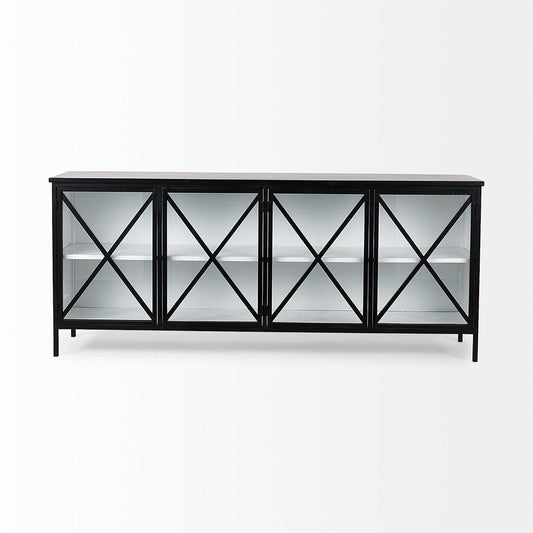 Mercana - Aurelia 79.0L x 16.0W x 33.0H Black and White Metal Four Door Glass Cabinet - 69266 view 2