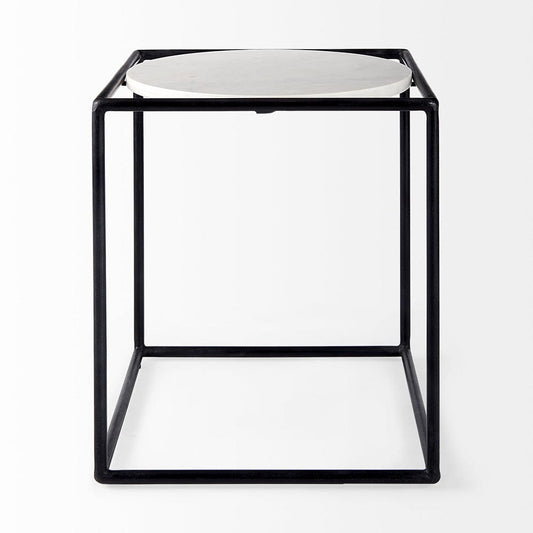 Mercana - Austen 20L x 20W x 22H Round White Marble Top W/ Black Metal Frame Side Table - 69214_CLOSEOUT view 2