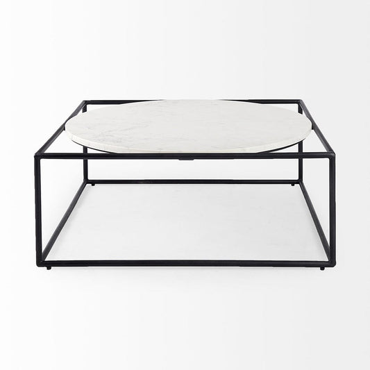 Mercana - Austen 36L x 36W x 14.5H Round White Marble Top W/ Black Metal Frame Coffee Table - 69213_CLOSEOUT view 2