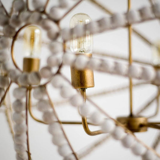 Mercana - Ava White 34"D Gold Metal and White Wood Beaded Six Bulb Chandelier - 65273_CLOSEOUT view 2