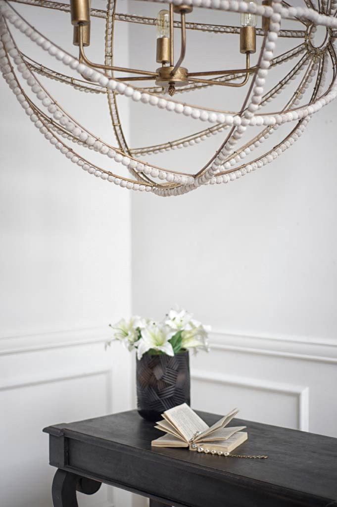 Mercana - Ava White 34"D Gold Metal and White Wood Beaded Six Bulb Chandelier - 65273_CLOSEOUT view 10