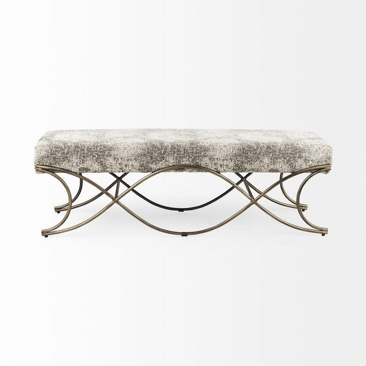Mercana - Ayla 55L x 17.6W x 18H Light and Dark Gray Fabric Seat W/ Antique Gold Metal Frame Bench - 69371_CLOSEOUT view 2