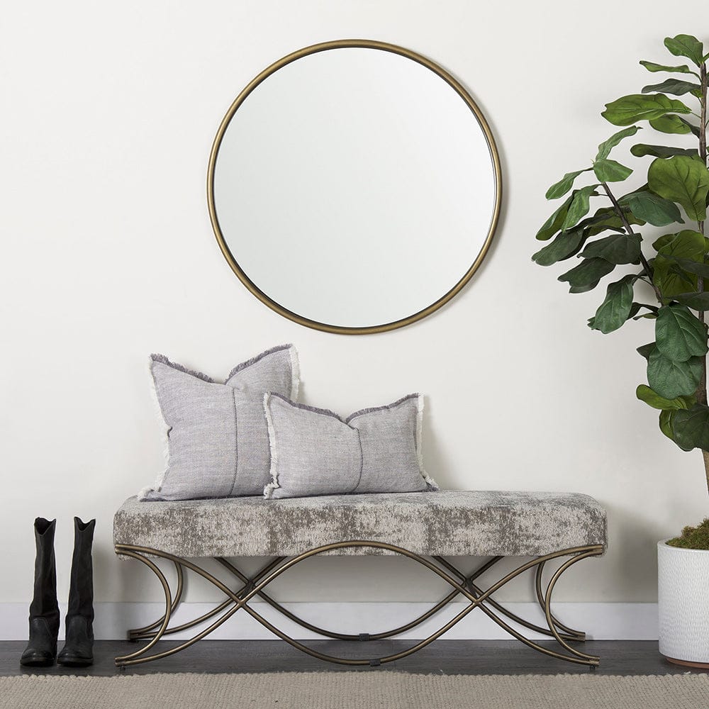 Mercana - Ayla 55L x 17.6W x 18H Light and Dark Gray Fabric Seat W/ Antique Gold Metal Frame Bench - 69371_CLOSEOUT view 10