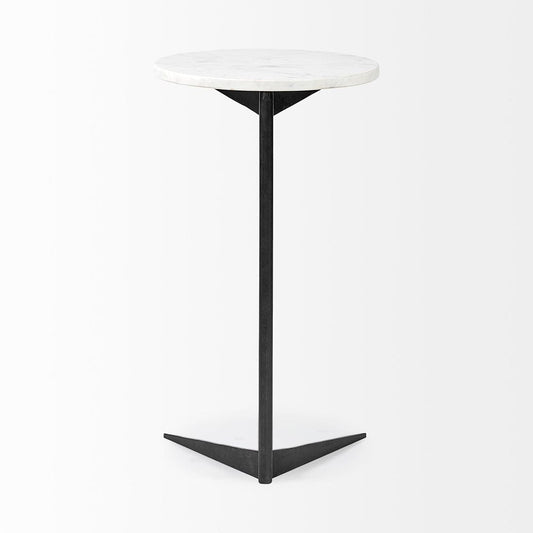 Mercana - Ballatine II 15L x 15W x 27L White Marble Round Top White w/ Black Metal Base Accent Table - 68487 view 2
