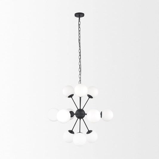 Mercana - Barbara Matte Black Metal w/ Frosted Glass Globes 11-Light Chandelier - 70459 view 2