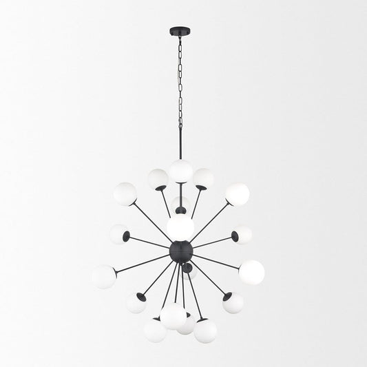 Mercana - Barbara Matte Black Metal w/ Frosted Glass Globes 18-Light Chandelier - 70458 view 2