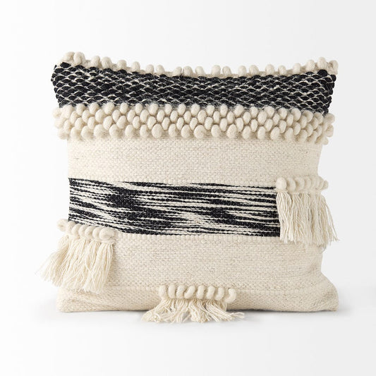 Mercana - Beardell 18 x 18 Cream And Black Details With Tassels Decorative Pillow Cover - 68391_CLOSEOUT view 2