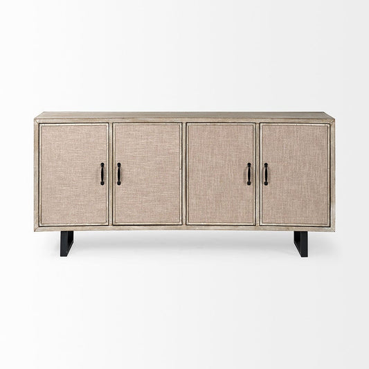 Mercana - Bellefontaine II 68x15.5 Brown Fir Veneer Frame 4 Fabric Covered Cabinet Door Sideboard - 68534 view 2